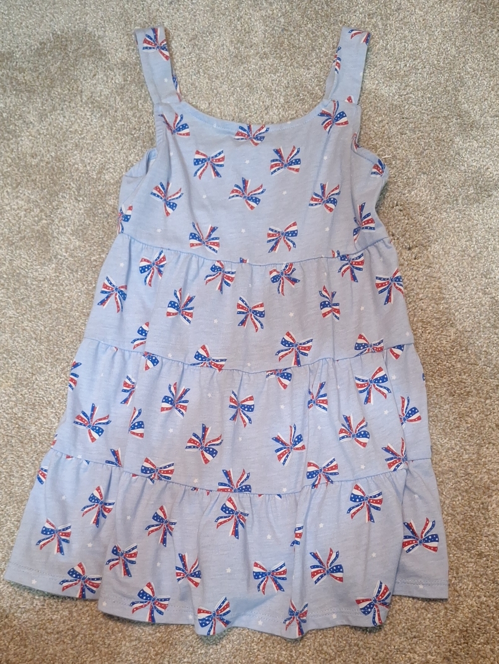 Girls' Light Blue Bow-Print Tiered Sundress